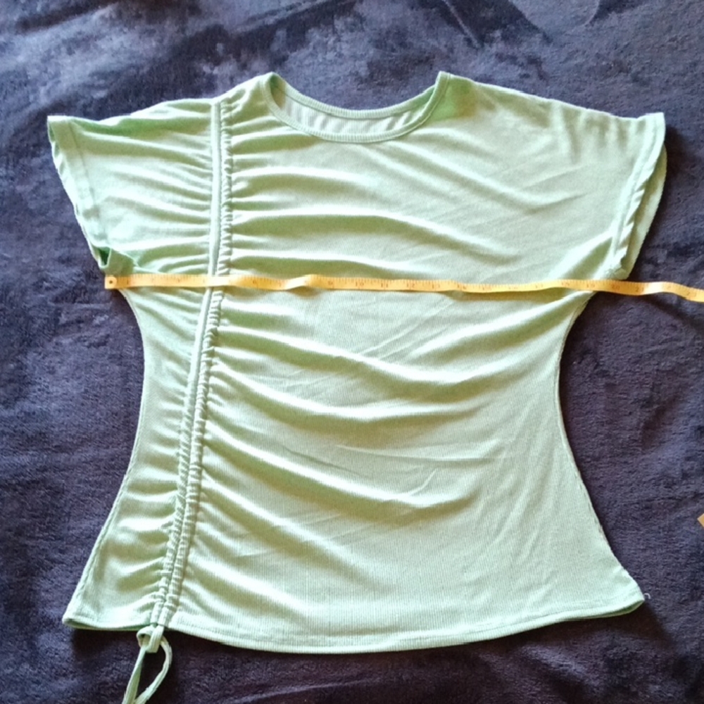 Just Be Light Green Ruched Short Sleeve Top